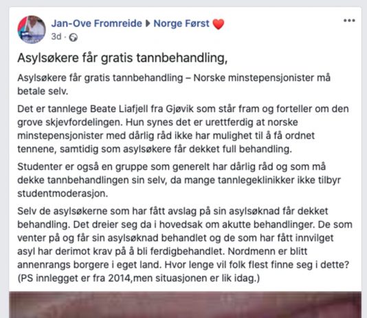 Faktisk.no: Nei, asylsøkere får som hovedregel ikke gratis tannbehandling