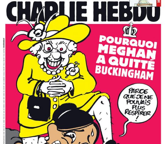 Charlie Hebdo slipper karikaturtegning av Meghan som George Floyd
