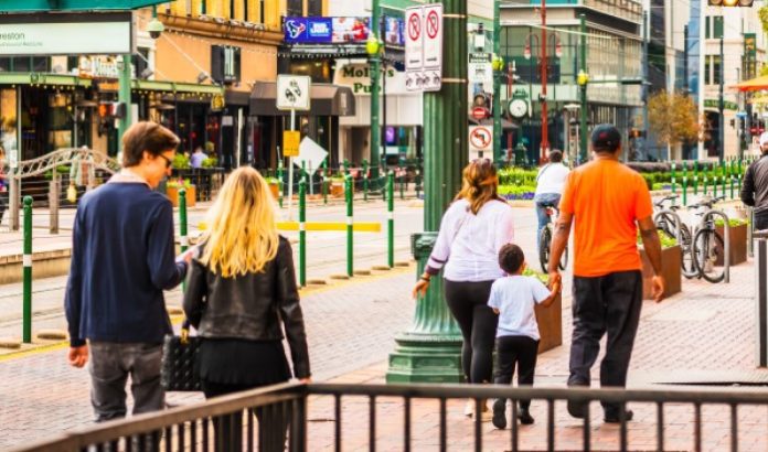 downtown people streetscape small