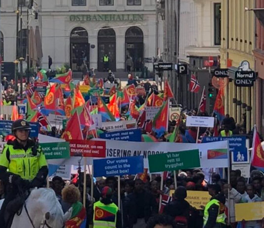 Stor eritreisk demonstrasjon i Oslo: Diktaturets partitilhengere kom i buss fra Sverige