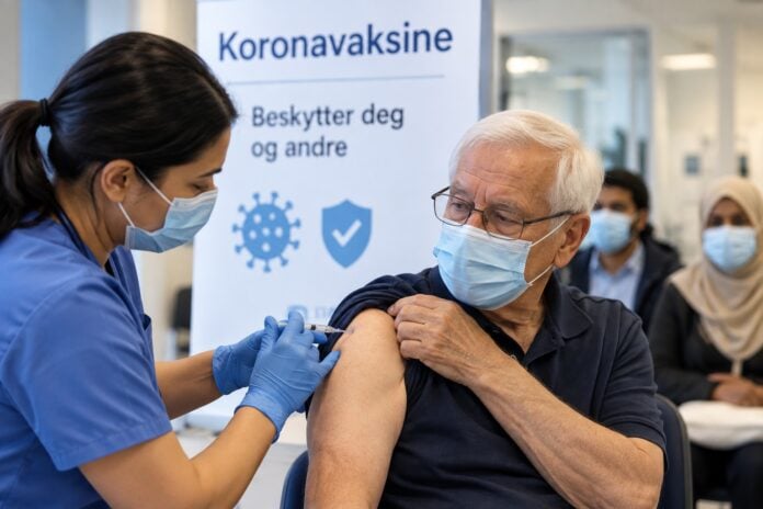 download FHI har oppdatert rådene om koronavaksine før høsten og vinteren 2026/2027. Eldre og personer med større risiko for alvorlig sykdom anbefales å ta vaksinen. Foto: AI-generert